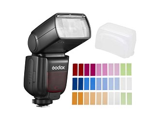 Godox TT685II S pre Sony s farebnými filtrami a difúzorom